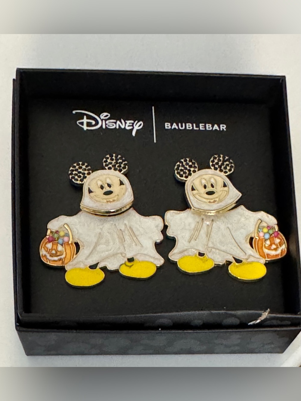 Disney BaubleBar Mickey Mouse Ghost Halloween Statement Earrings With Box